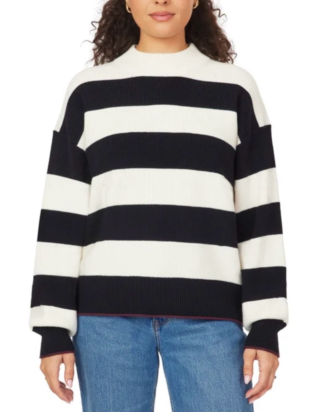 Scotch & Soda Mock Neck Striped Black and White Chunky Knit Crewneck Sweater